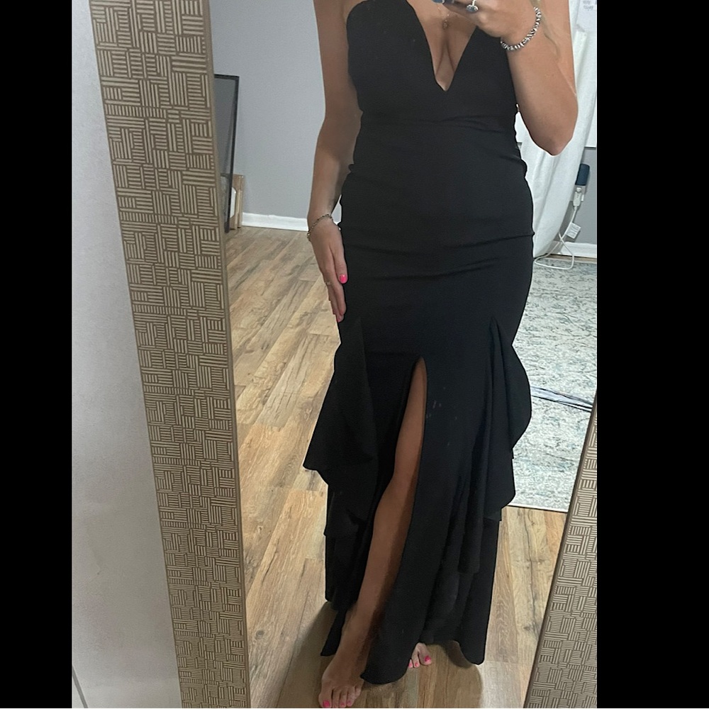 REVOLVE Black Maxi Formal Dress with Slit and V Neckline